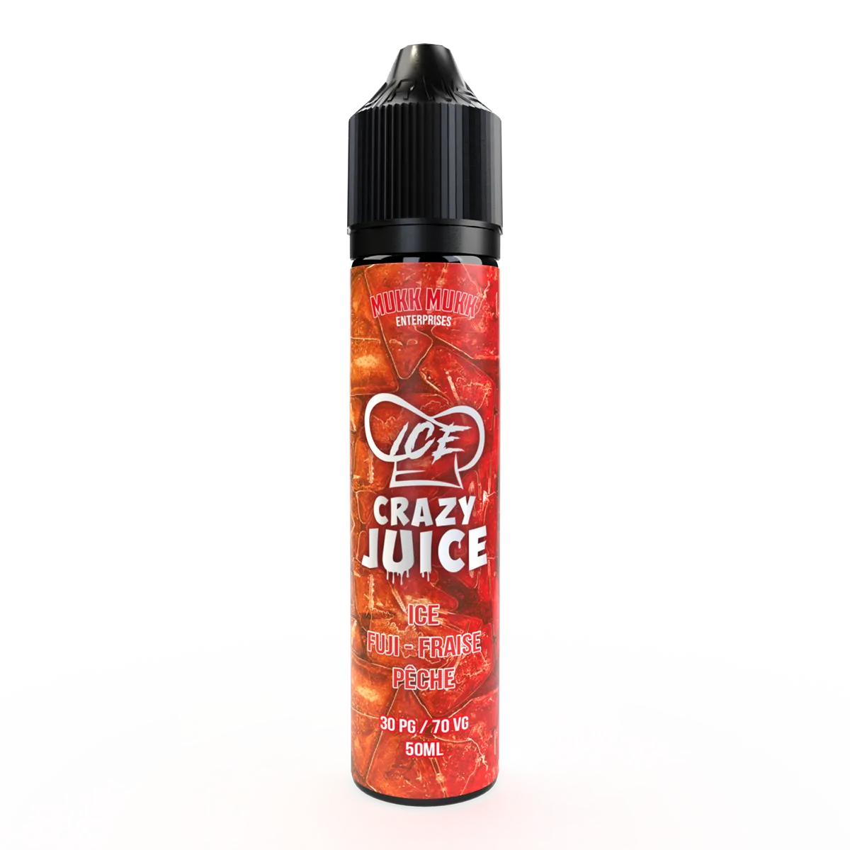 E-liquide Fuji Fraise Pêche Mukk Mukk Crazy Juice ICE, flacon de 50 mL