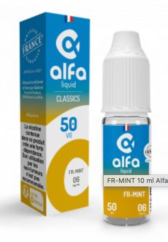 E-liquide FR-MINT Alfaliquid, flacon et boîte de 10 mL