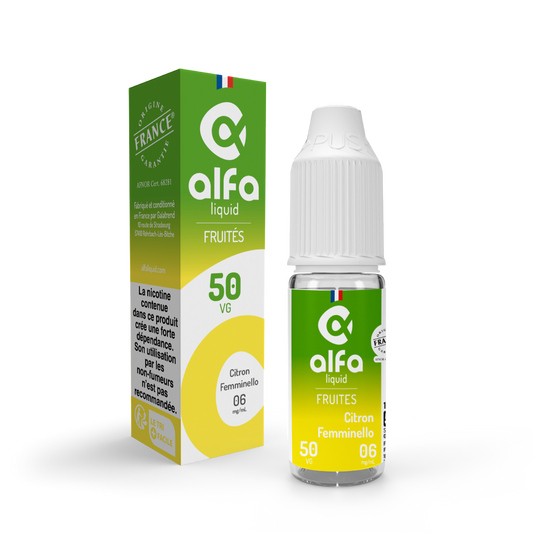 E-liquide Citron Femminello Alfaliquid, flacon de 10 mL, version PG/VG 50/50