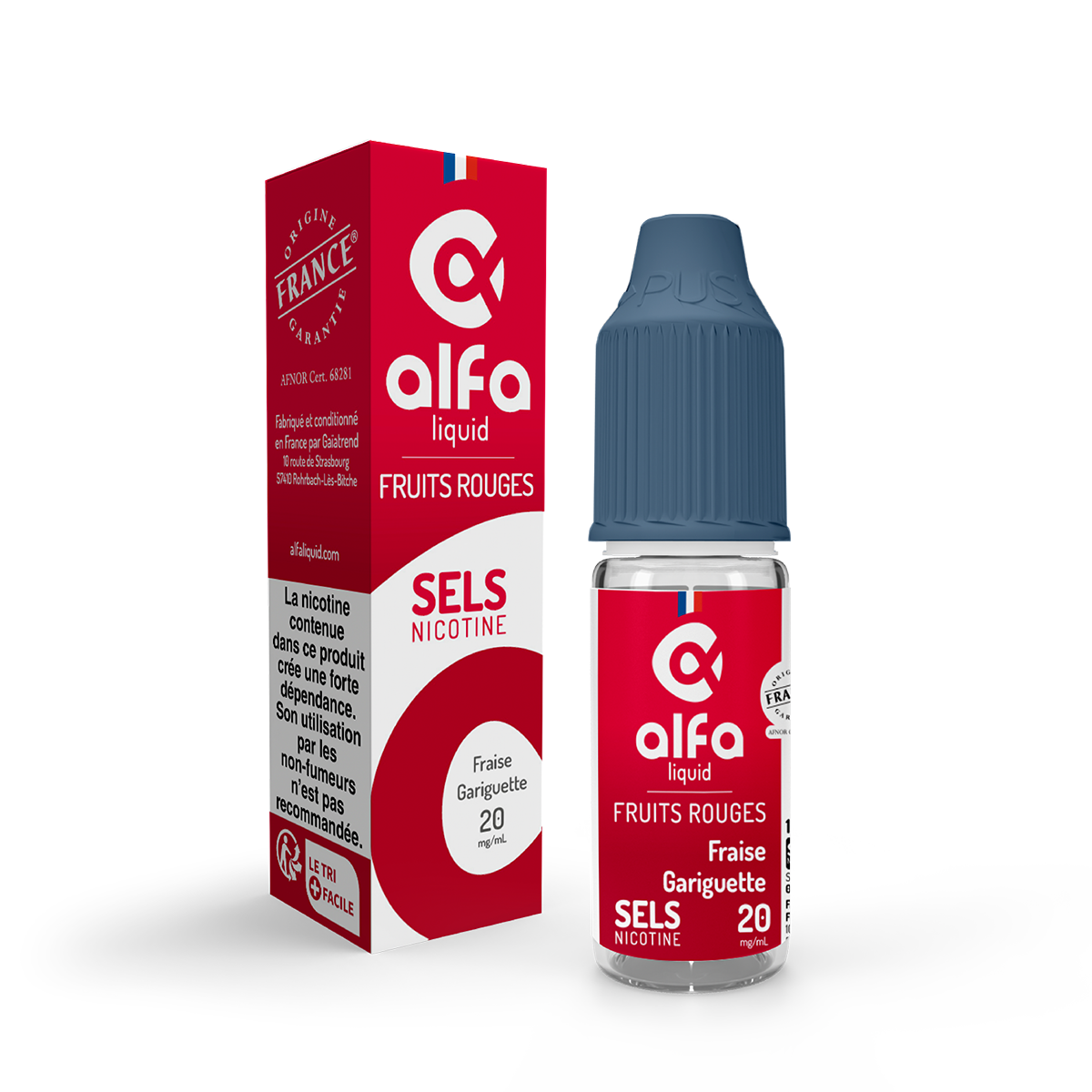 E-liquide Fraise Gariguette Alfaliquid aux sels de nicotine, flacon de 10 mL, version 20 mg/mL