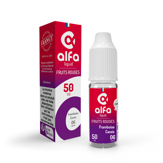 E-liquide Framboise Cassis Alfaliquid, flacon de 10 mL, version PG/VG 50/50