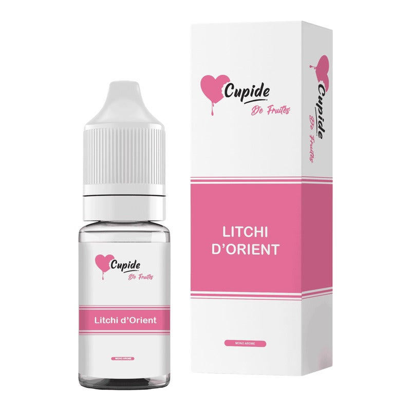 E-liquide Litchi d'Orient FUEL Cupide, flacon de 10 mL et sa boîte