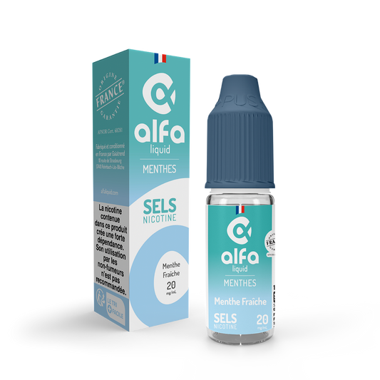 E-liquide Menthe Fraîche Alfaliquid aux sels de nicotine, flacon de 10 mL, version 20 mg/mL
