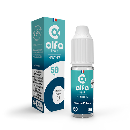 E-liquide Menthe Polaire Alfaliquid, flacon de 10 mL, version PG/VG 50/50