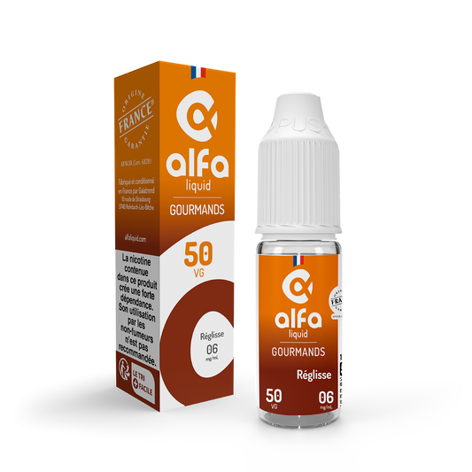 E-liquide Réglisse Alfaliquid, flacon de 10 mL, version PG/VG 50/50
