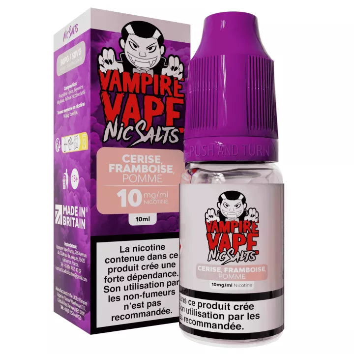 E-liquide Cerise Framboise Pomme Vampire Vape aux sels de nicotine, flacon de 10 mL