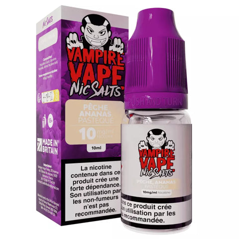 E-liquide Pêche Ananas Pastèque Vampire Vape aux sels de nicotine, flacon de 10 mL