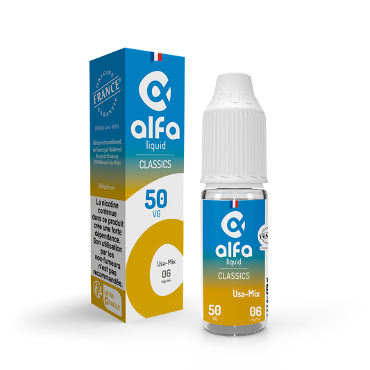 E-liquide USA Mix Alfaliquid, flacon de 10 mL, version PG/VG 50/50