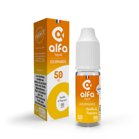 E-liquide Vanilla & Popcorn Alfaliquid, flacon de 10 mL