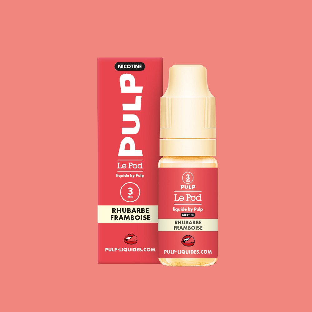 E-liquide Rhubarbe Framboise PULP Le Pod Liquide Nic Base, flacon de 10 mL