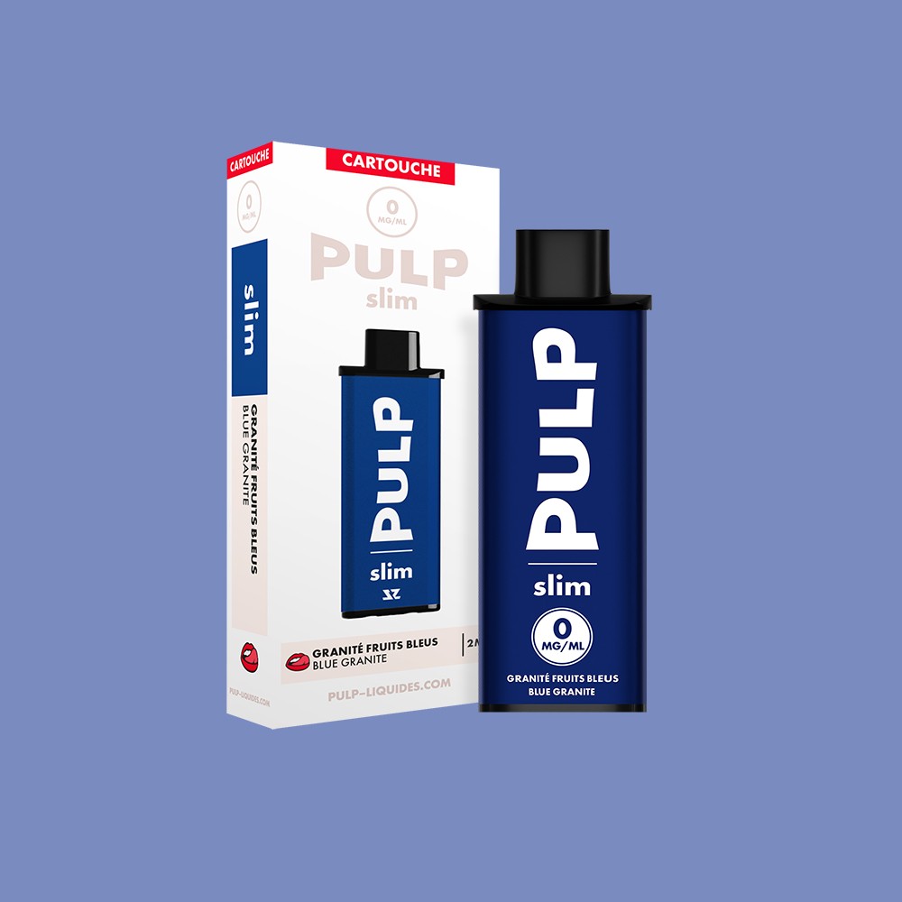 Cartouche pré-remplie Le Pod Slim PULP Granité Fruits Bleus et son emballage