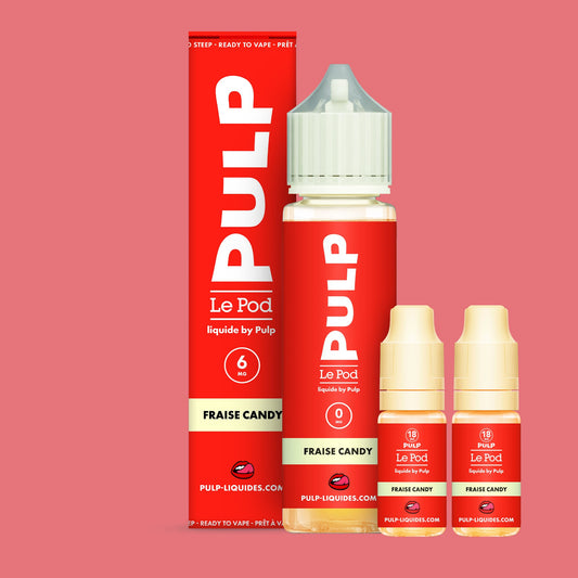 Pack Fraise Candy PULP Le Pod Liquide Nic Base 60 mL en 6 mg/mL