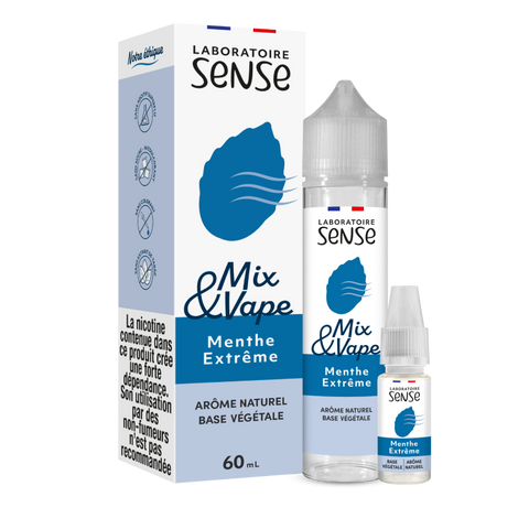 Pack Menthe Extrême Laboratoire Sense Mix & Vape 60 mL en 3 mg/mL : flacon et 1 booster
