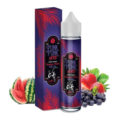 E-liquide Pastèque Fraise Myrtille Vapeology Punk Funk Hero, flacon de 50 mL