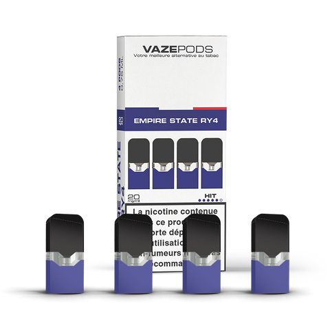 Vaze Pods Empire State RY4 : boîte de 4 cartouches pré-remplies en 20 mg/mL