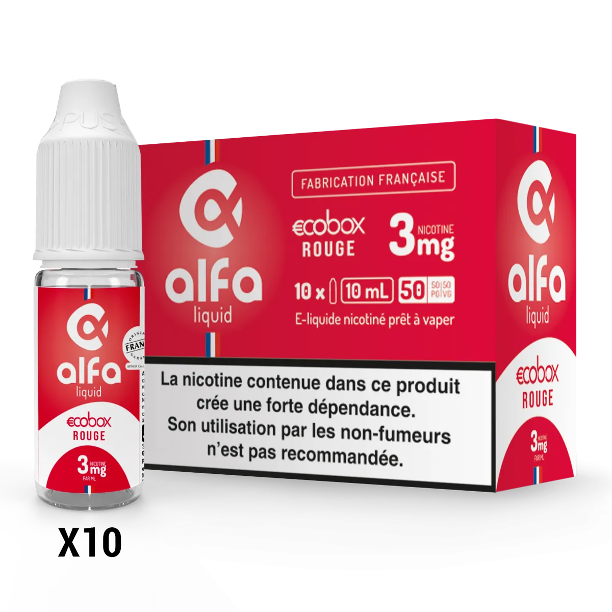 Ecobox Rouge Alfaliquid, pack de 10 flacons de 10 mL