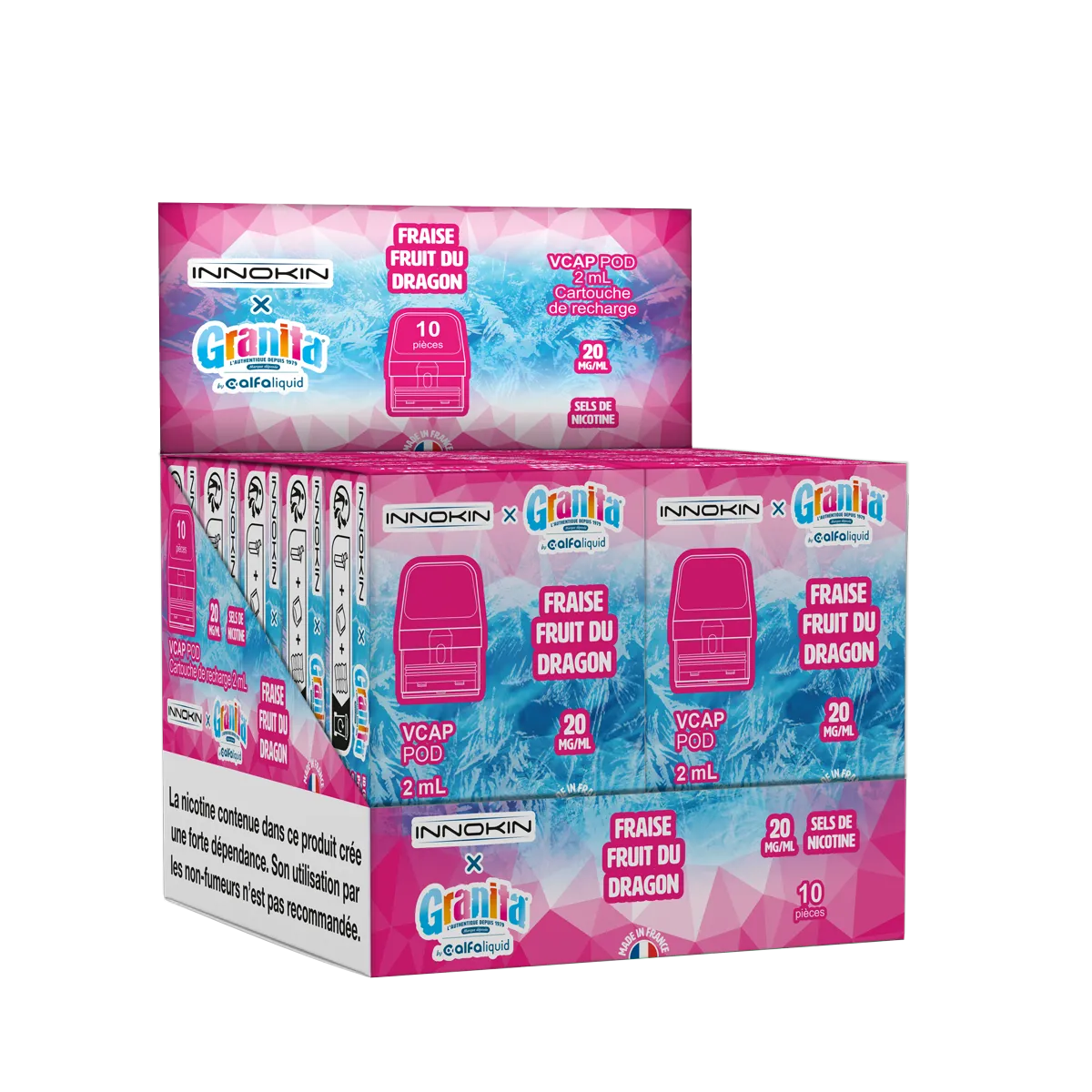 Cartouche Fraise Fruit du Dragon Granita Alfaliquid VCap, boîte