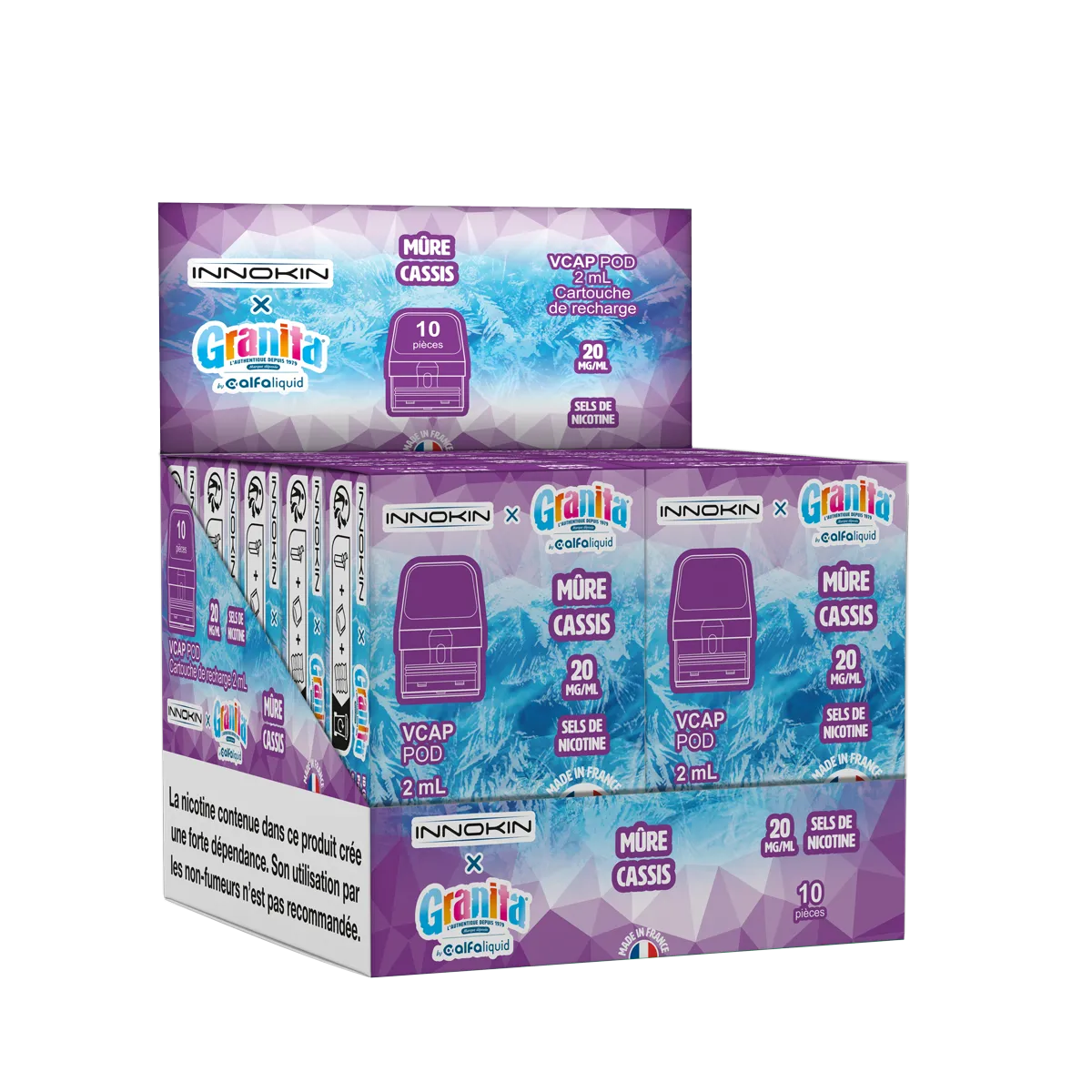 Cartouche Mûre Cassis Granita Alfaliquid VCap, boîte