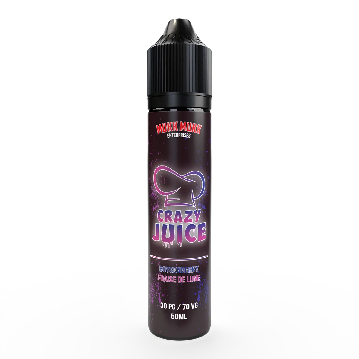 E-liquide Boysenberry Fraise de Lune Mukk Mukk Crazy Juice, flacon de 50 mL