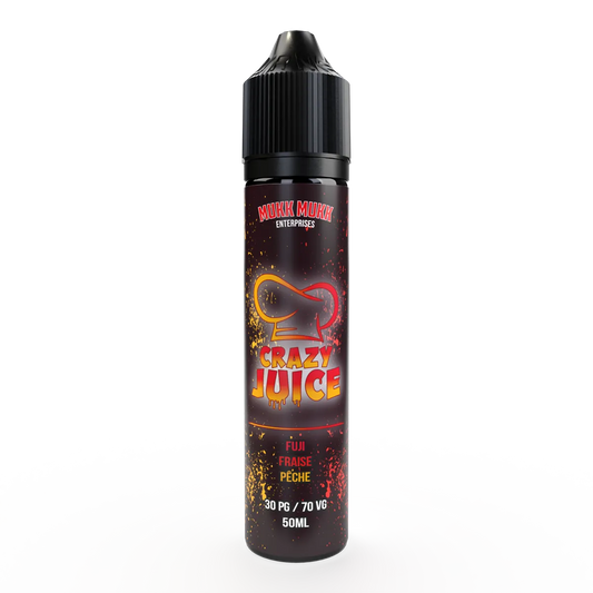 E-liquide Fuji Fraise Pêche Mukk Mukk Crazy Juice, flacon de 50 mL