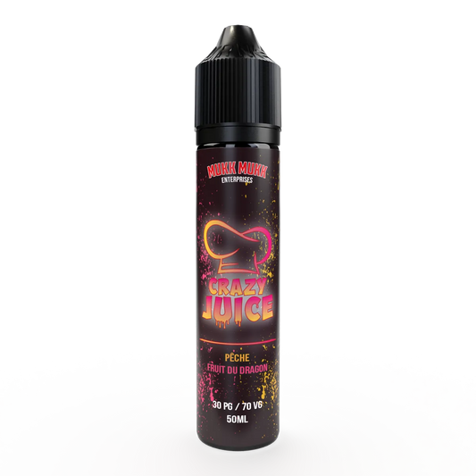E-liquide Pêche Fruit du Dragon Mukk Mukk Crazy Juice, flacon de 50 mL