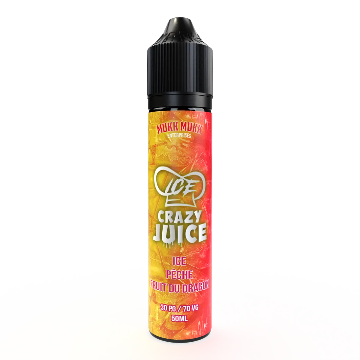 E-liquide Pêche Fruit du Dragon Mukk Mukk Crazy Juice ICE, flacon de 50 mL