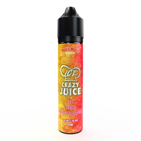 E-liquide Pêche Fruit du Dragon Mukk Mukk Crazy Juice ICE, flacon de 50 mL