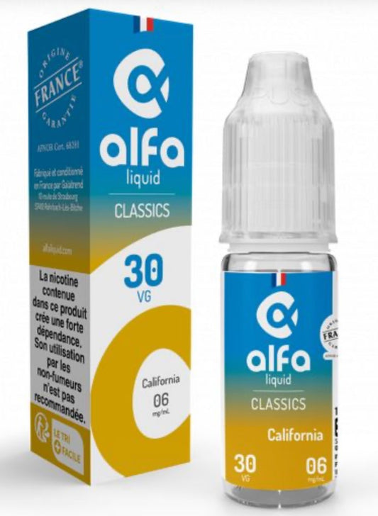 E-liquide California Alfaliquid, flacon et boîte de 10 mL