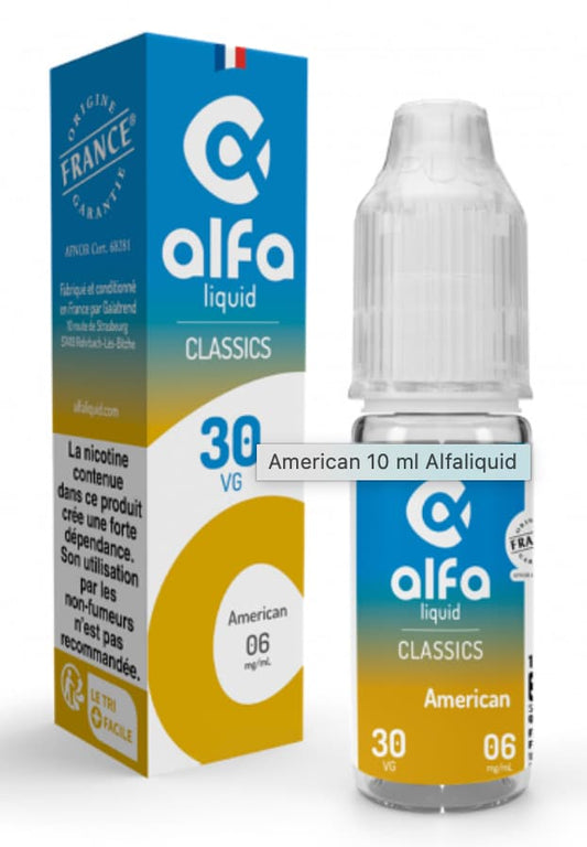 E-liquide American Alfaliquid, flacon et boîte de 10 mL