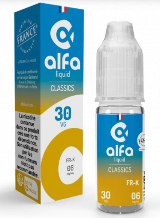 E-liquide FR-K Alfaliquid, flacon et boîte de 10 mL