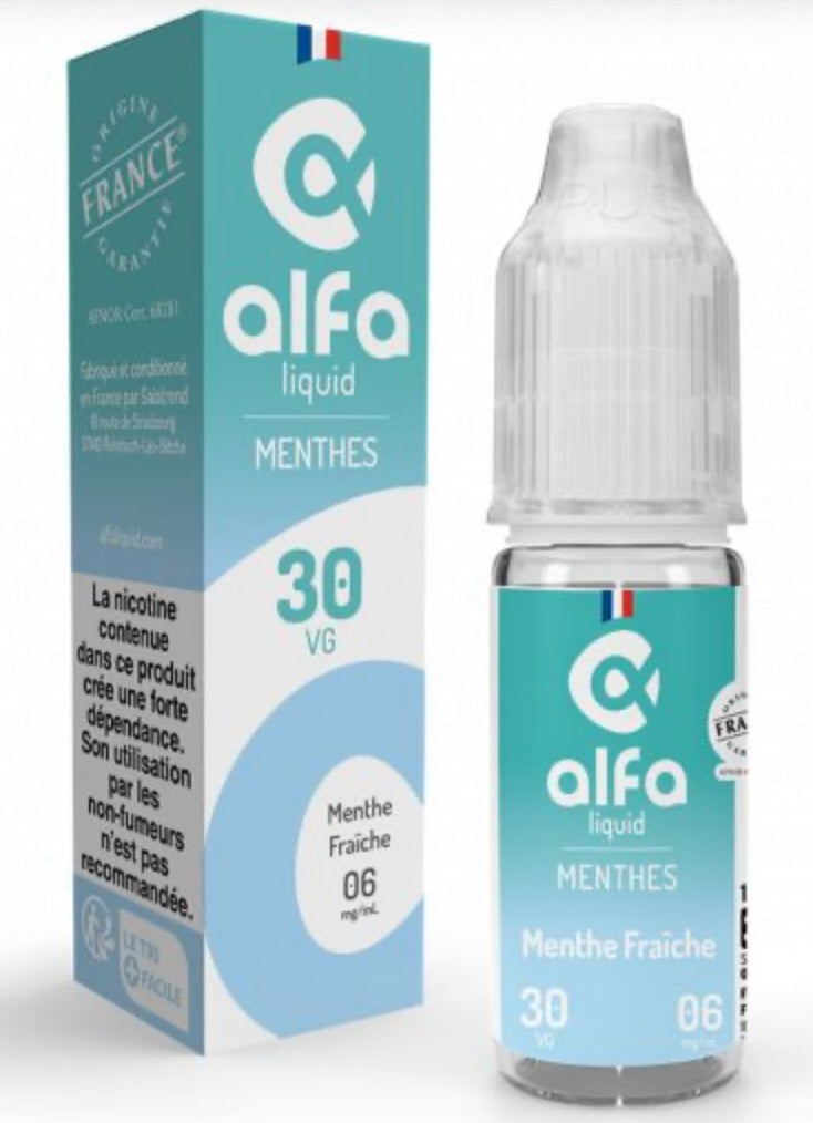 E-liquide Menthe Fraîche Alfaliquid, flacon et boîte de 10 mL