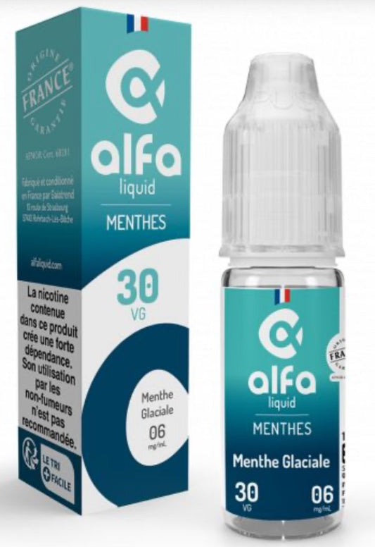 E-liquide Menthe Glaciale Alfaliquid, flacon et boîte de 10 mL