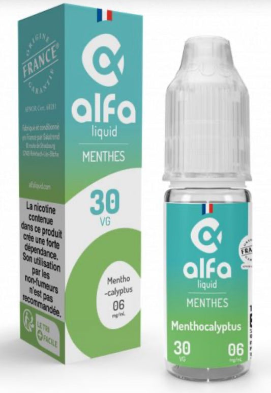 E-liquide Menthocalyptus Alfaliquid, flacon et boîte de 10 mL