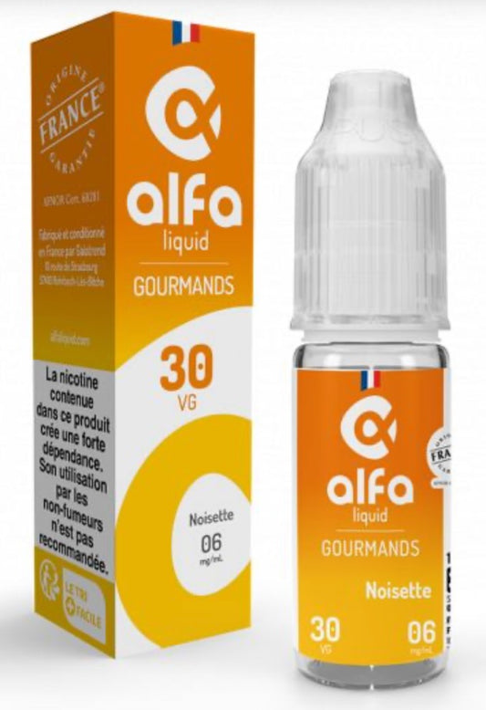 E-liquide Noisette Alfaliquid, flacon et boîte de 10 mL