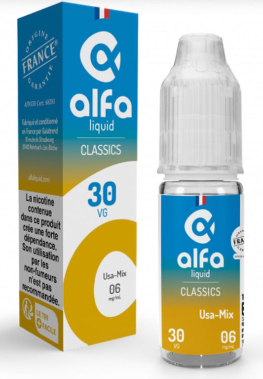 E-liquide USA Mix Alfaliquid, flacon et boîte de 10 mL