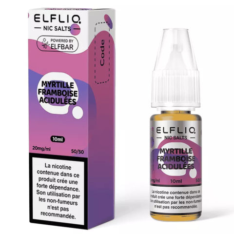 E-liquide Myrtille Framboise Acidulée Elfbar Elfliq aux sels de nicotine, flacon de 10 mL