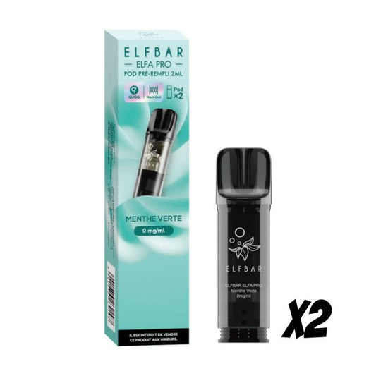 Pods pré-remplis Elfa Pro Menthe Verte Elfbar, boîte de 2