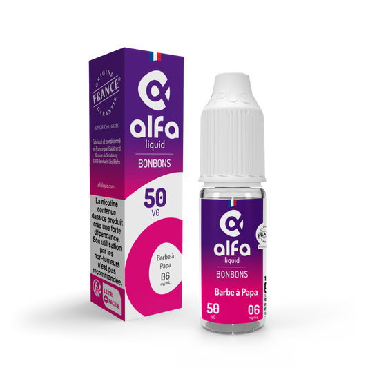 E-liquide Barbe à Papa Alfaliquid, flacon de 10 mL, version PG/VG 50/50