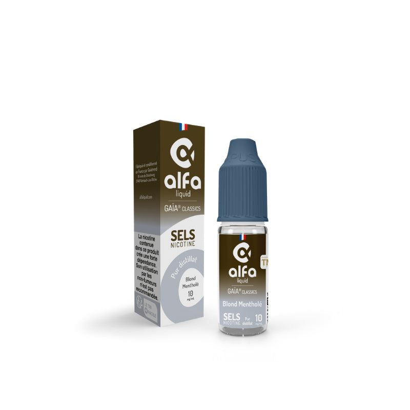E-liquide Blond Mentholé Alfaliquid Gaïa Classics aux sels de nicotine, flacon de 10 mL, version 10 mg/mL