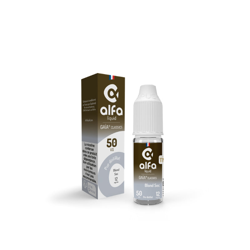 E-liquide Blond Sec Alfaliquid Gaïa Classics, flacon de 10 mL, version 12 mg/mL et PG/VG 50/50