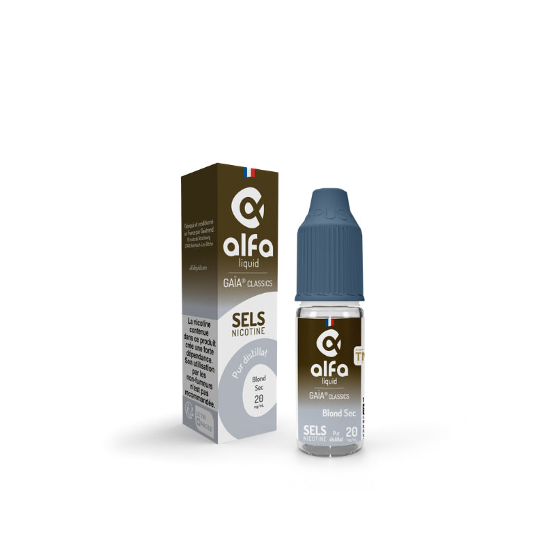 E-liquide Blond Sec Alfaliquid Gaïa Classics aux sels de nicotine, flacon de 10 mL, version 20 mg/mL