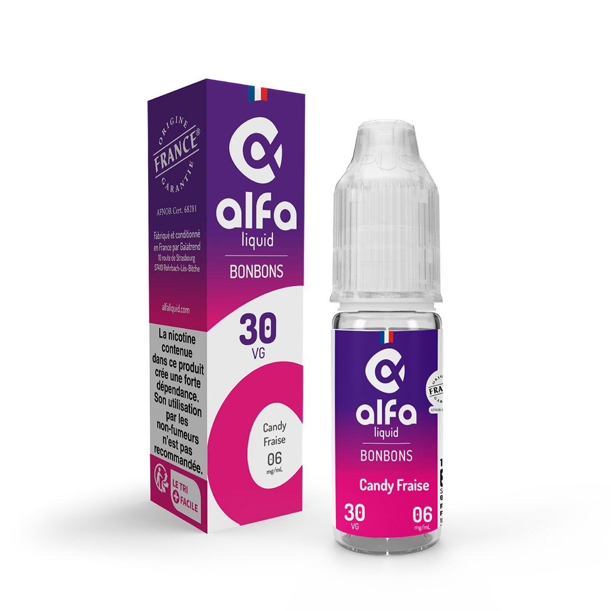 E-liquide Candy Fraise Alfaliquid, flacon de 10 mL