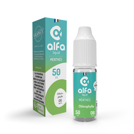 E-liquide Chlorophylle Alfaliquid, flacon de 10 mL, version PG/VG 50/50