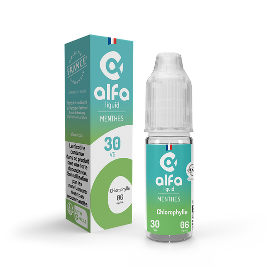 E-liquide Chlorophylle Alfaliquid, flacon de 10 mL, version PG/VG 70/30