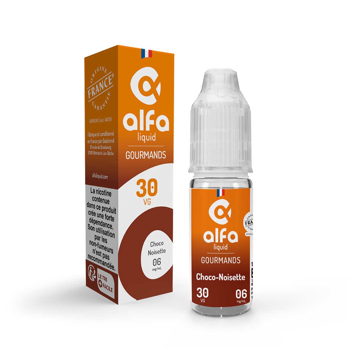 E-liquide Choco-Noisette Alfaliquid, flacon de 10 mL
