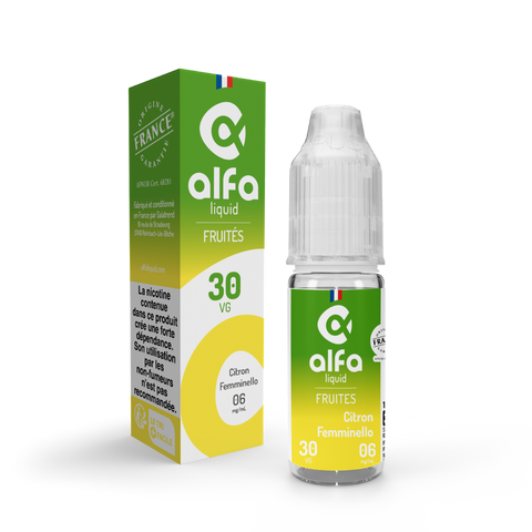 E-liquide Citron Femminello Alfaliquid, flacon de 10 mL, version PG/VG 70/30