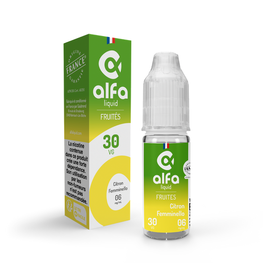 E-liquide Citron Femminello Alfaliquid, flacon de 10 mL, version PG/VG 70/30