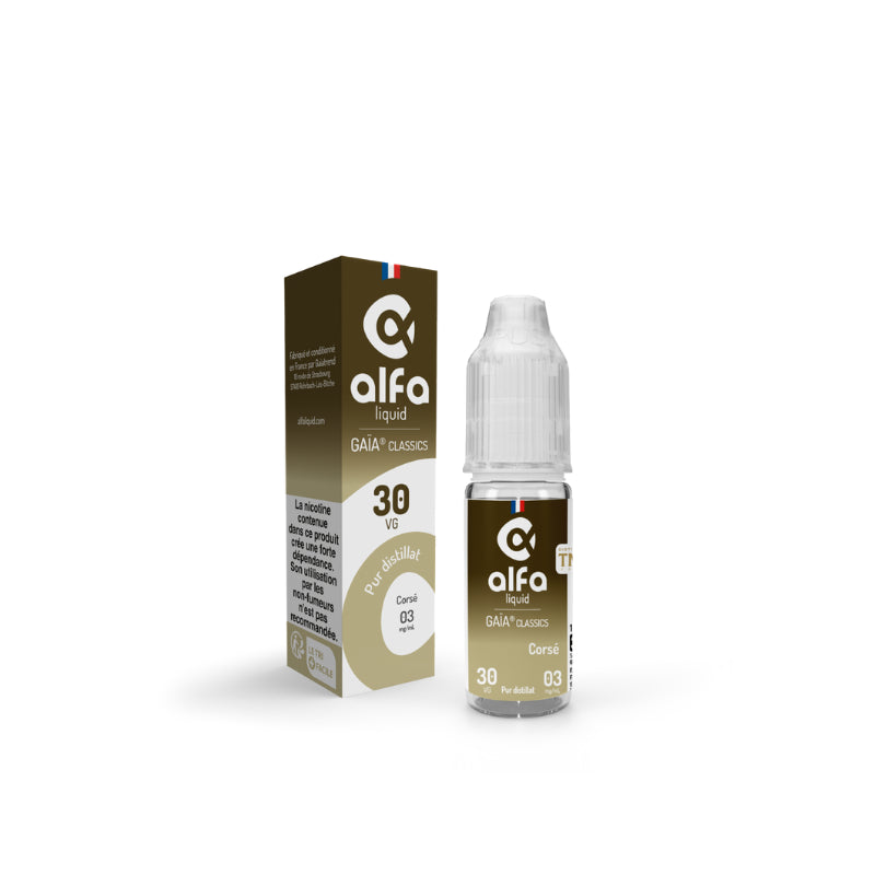 E-liquide Corsé Alfaliquid Gaïa Classics, flacon de 10 mL, version 3 mg/mL et PG/VG 70/30