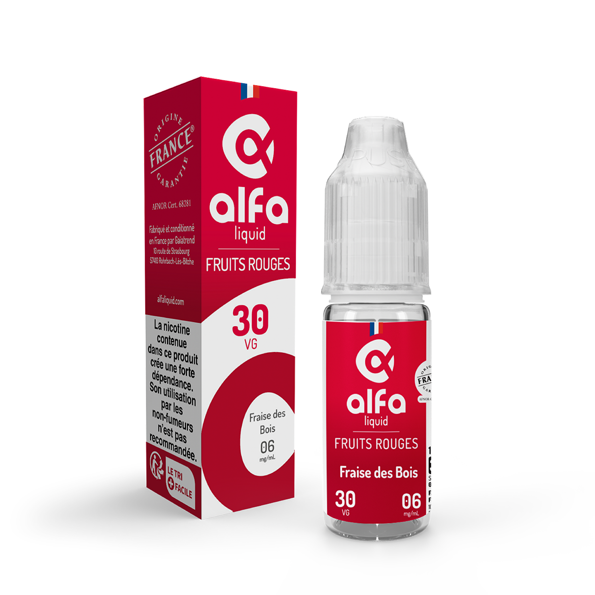 E-liquide Fraise des Bois Alfaliquid, flacon de 10 mL, version PG/VG 70/30