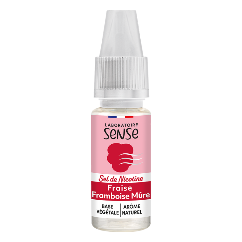 E-liquide Fraise Framboise Mûre Laboratoire Sense aux sels de nicotine, flacon de 10 mL